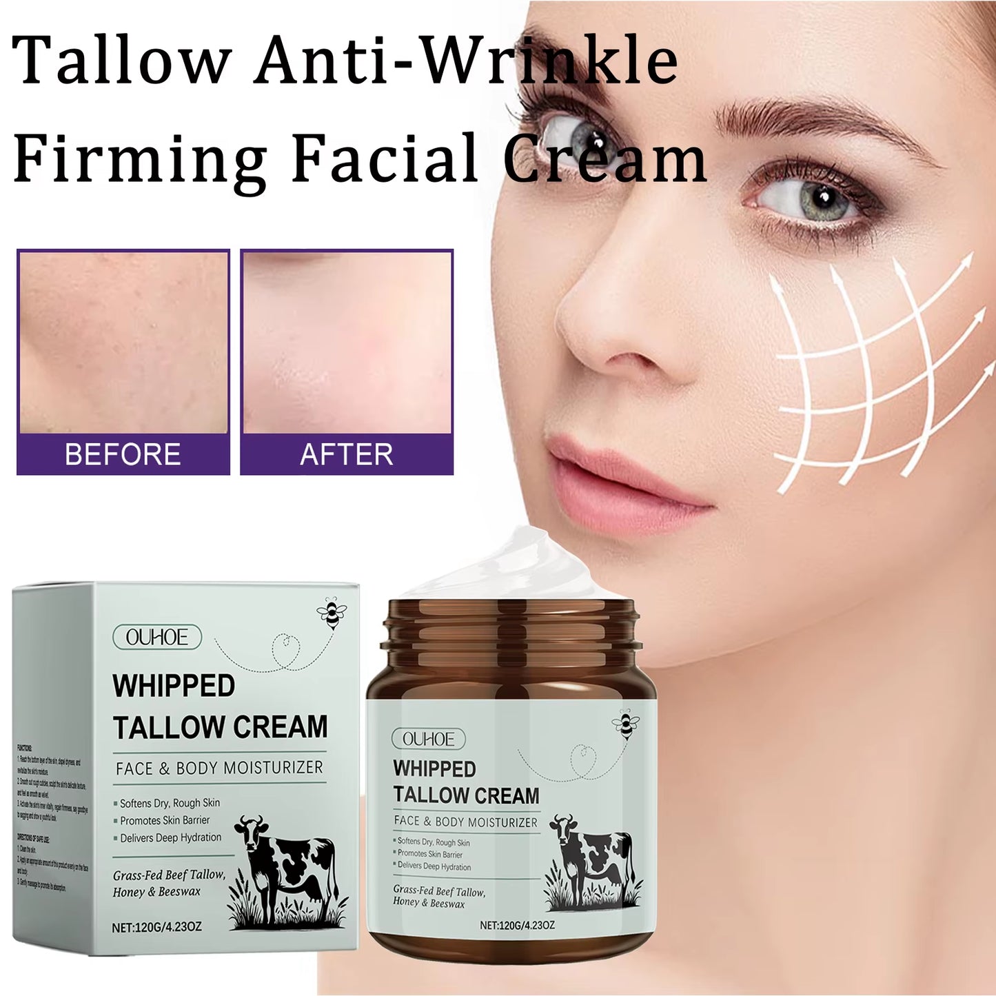 Whipped Tallow Balm for Anti-Aging: Fine Line Reducer, Moisturizer, and Skin Brightening Cream